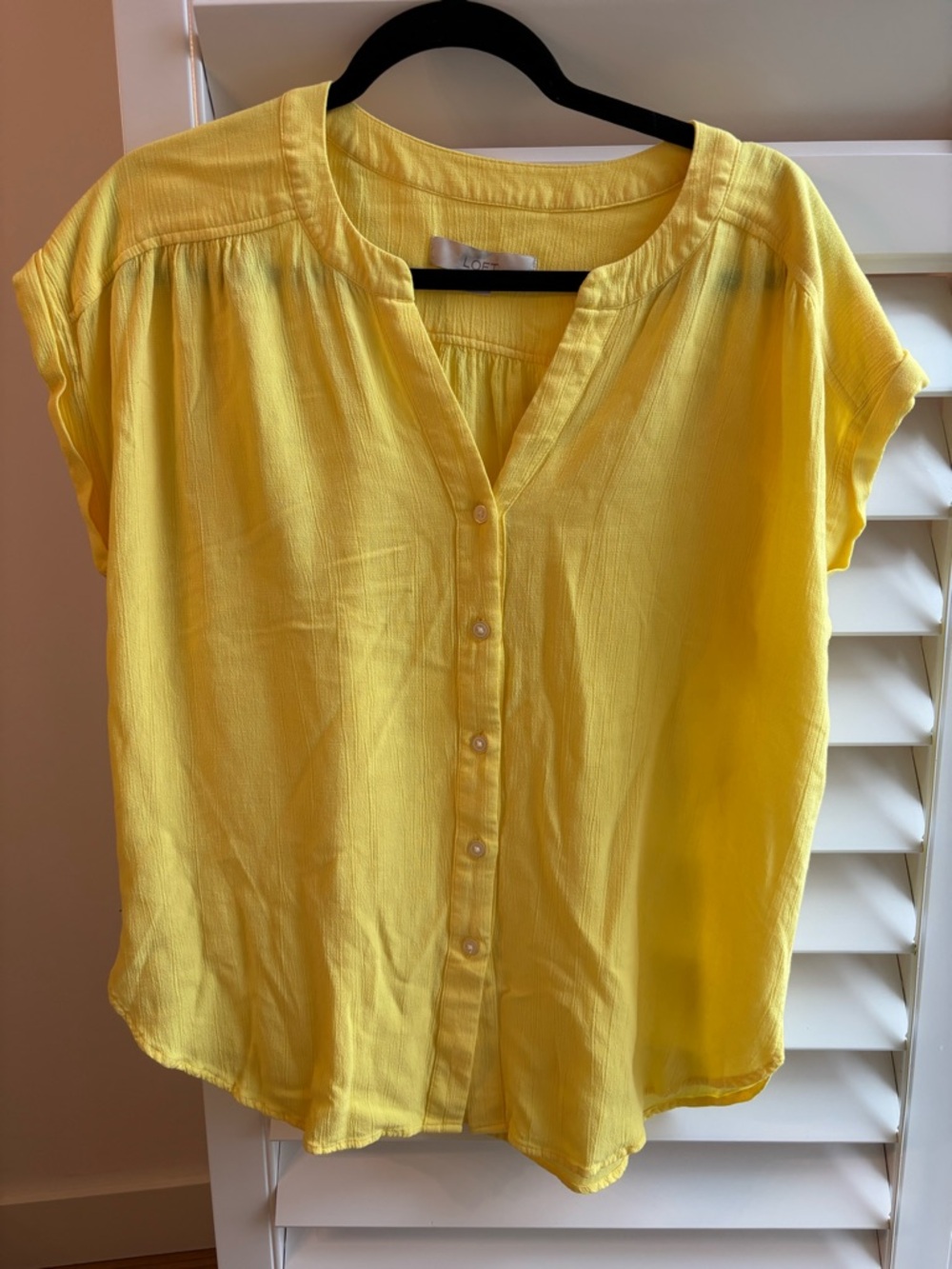 LOFT Sunny Yellow Button-Front Short Sleeve Blouse